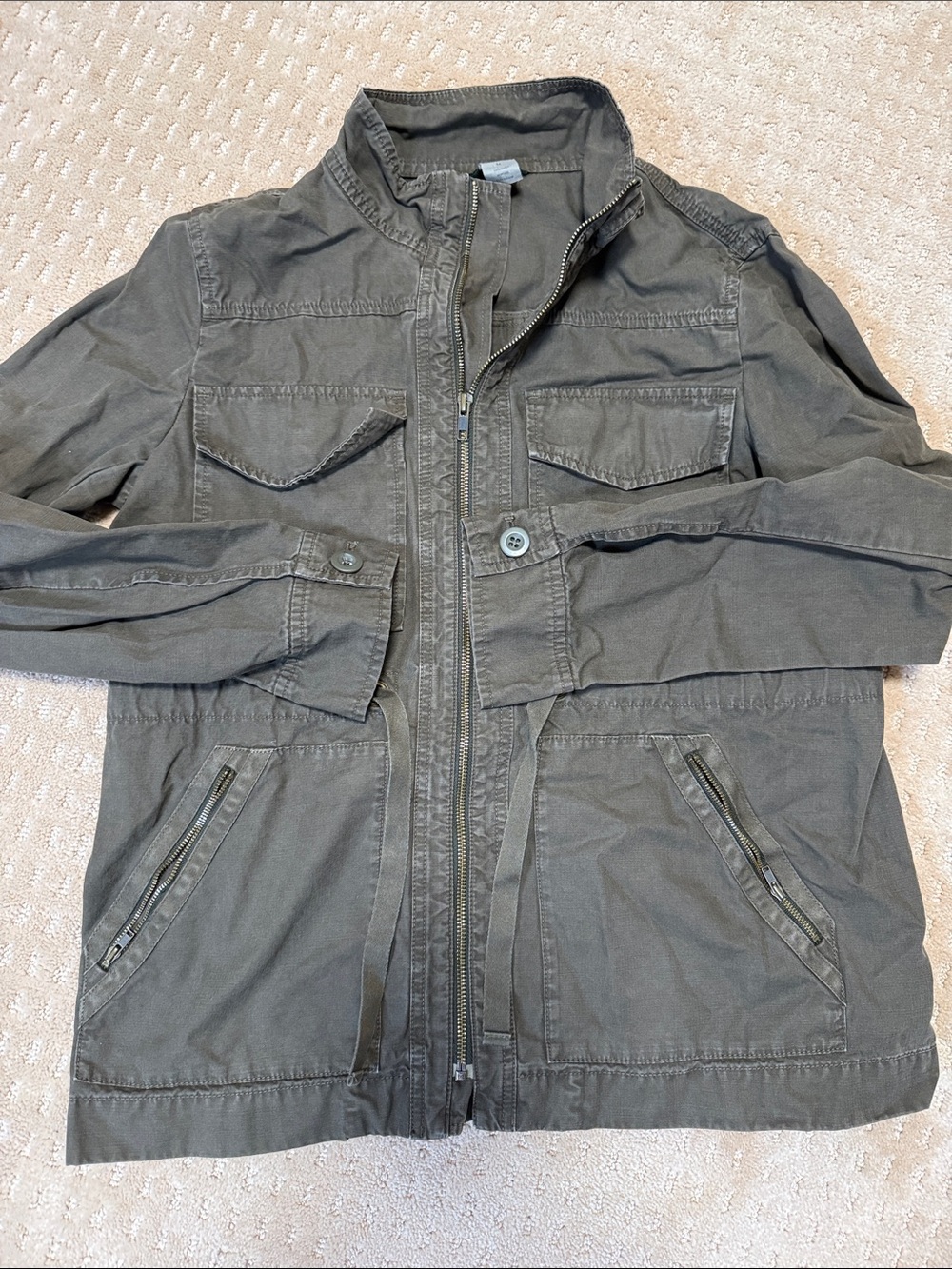 J. Crew 100% Women’s Casual Zip-Front Field Jacket - Olive Green